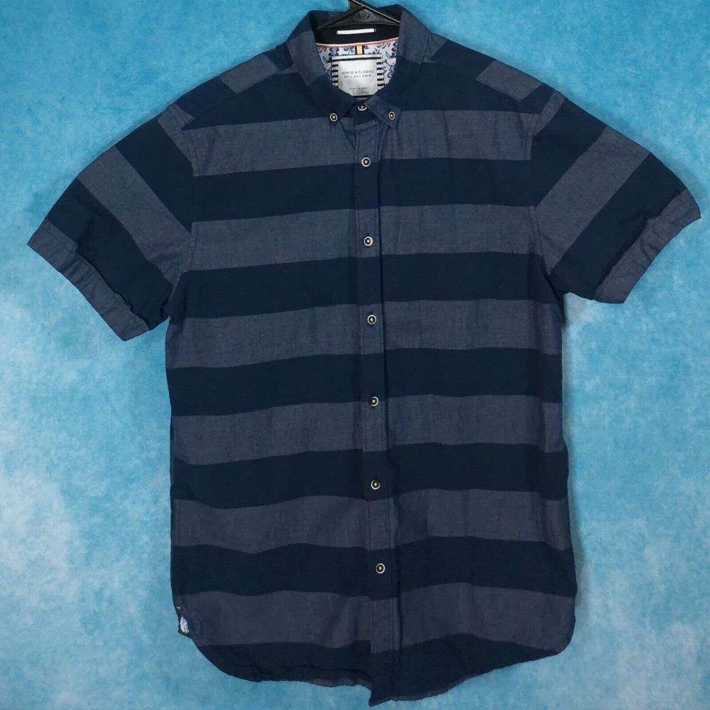 Denim & Flower Ricky Singh Button Down Shirt, Short Sleeve, Black/Gray, Size Sm
